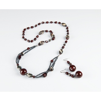 Šperky Murano Millefiori - Set CARA - hnedo - šedá