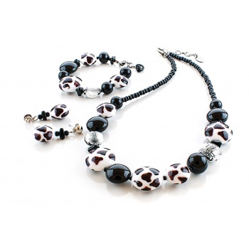 Šperky Murano Millefiori - Set CHIANA  - čierno-biely