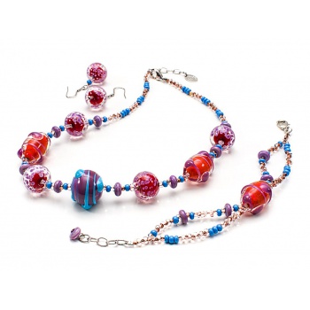 Šperky Murano Millefiori - Set FUNNY - fialovo-tyrkysový