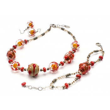 Šperky Murano Millefiori - Set FUNNY - oranžovo-šedý