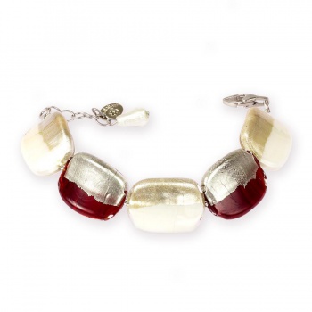 Šperky Murano Millefiori - Náramok HILLARY- červeno-biely