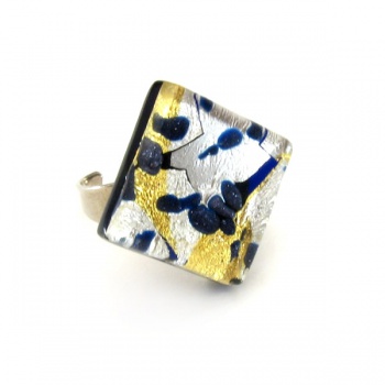 Šperky Murano Millefiori - Prsteň KATIA - strieborno-zlatý