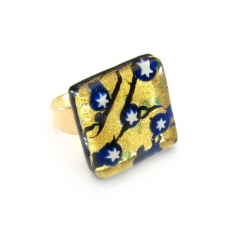 Šperky Murano Millefiori - Prsteň KATIA - zlato-modrý