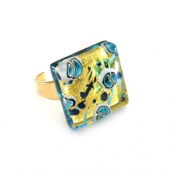 Šperky Murano Millefiori - Prsteň KATIA - zlato - tyrkysový