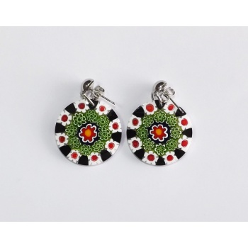 Šperky Murano Millefiori - Náušnice KVETY - čierno - biele