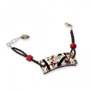 Šperky Murano Millefiori - Náramok LISE - čierno-červený