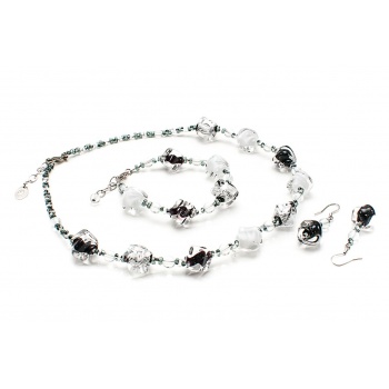 Šperky Murano Millefiori - Set CARMELA - čierno - strieborný