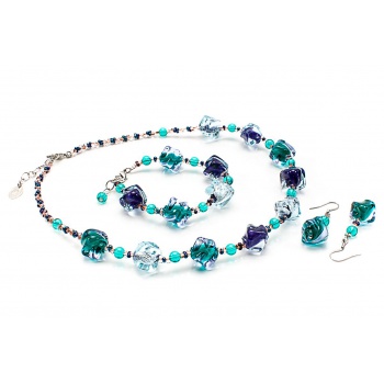 Šperky Murano Millefiori - Set CARMELA - tyrkysový