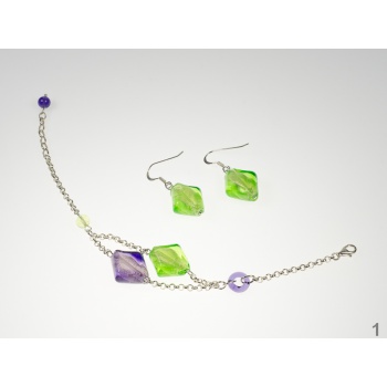 Šperky Murano Millefiori - MIRIAM set - fialovo-zelený