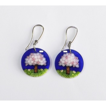 Šperky Murano Millefiori - Náušnice STROMY - modro - farebné