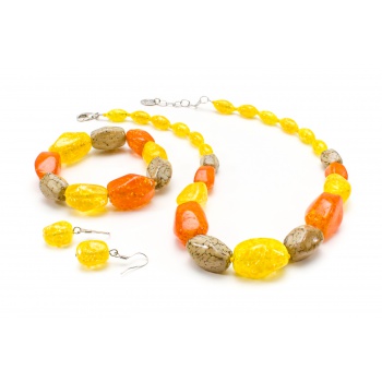 Šperky Murano Millefiori - Set SUNNY - žlto - oranžový