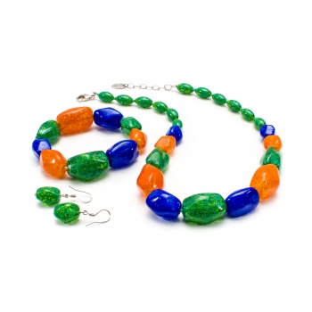 Šperky Murano Millefiori - Set SUNNY - zeleno-modrý