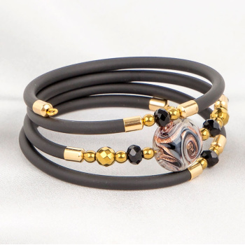 Šperky Murano Millefiori - Náramok MOON CHARCOAL - čierny