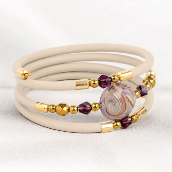 Šperky Murano Millefiori - Náramok MOON LAVENDER - béžovo fialový