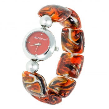 Šperky Murano Millefiori - Hodinka AINA - oranžovo - červené