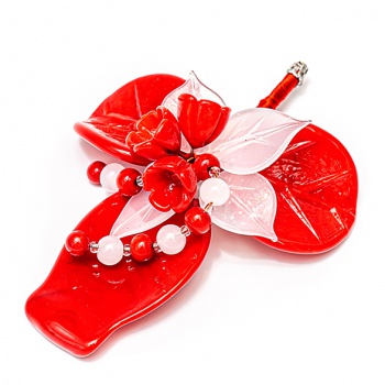 Šperky Murano Millefiori - Brošňa GRAZIELA - červená