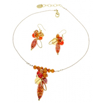 Šperky Murano Millefiori - Set ADEMIRA - oranžová