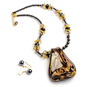 Šperky Murano Millefiori - Set DESIRE - hnedo-čierny