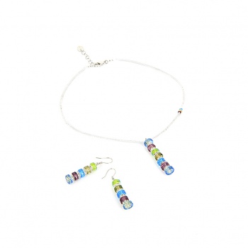 Šperky Murano Millefiori - Set AZALEEA - fialovo - tyrkysový