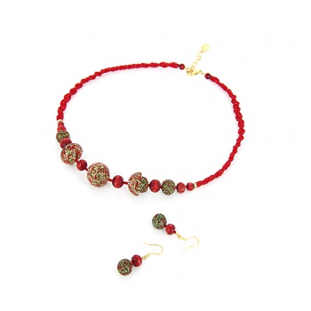 Šperky Murano Millefiori - Set Sore - červený