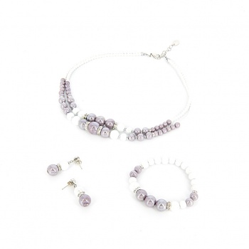 Šperky Murano Millefiori - Set ALEXIS - bielo -fialový, strieborný kov