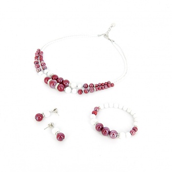 Šperky Murano Millefiori - Set ALEXIS - červeno - biely