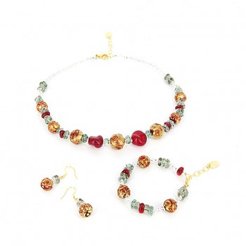 Šperky Murano Millefiori - Set ALKA - červený 