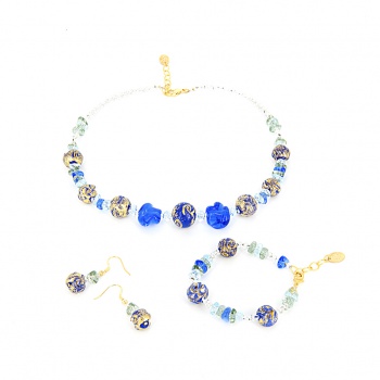Šperky Murano Millefiori - Set ALKA - modrý