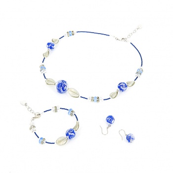Šperky Murano Millefiori - Set AMENA - modrý