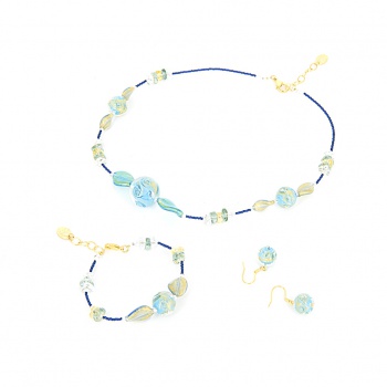 Šperky Murano Millefiori - Set AMENA - tyrkysový