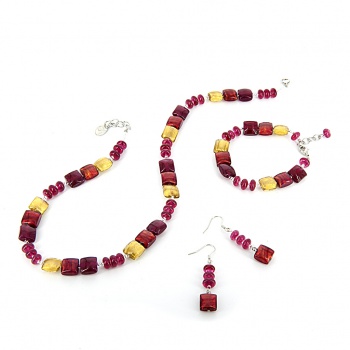 Šperky Murano Millefiori - Set CEZARA - cyklaménový