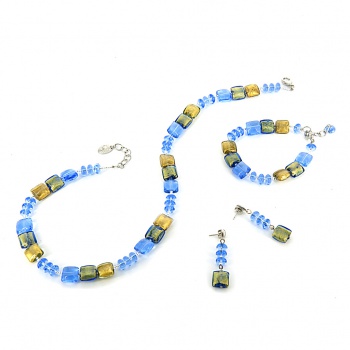 Šperky Murano Millefiori - Set CEZARA  - modrý