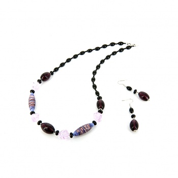 Šperky Murano Millefiori - Set AMBER - tmavo - fialový