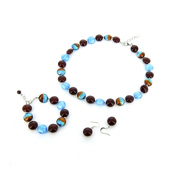 Šperky Murano Millefiori - Set DONNA - hnedo - tyrkysový
