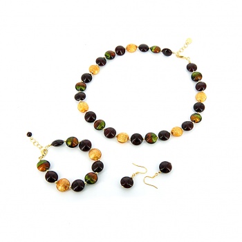 Šperky Murano Millefiori - Set DONNA - hnedo - oranžový