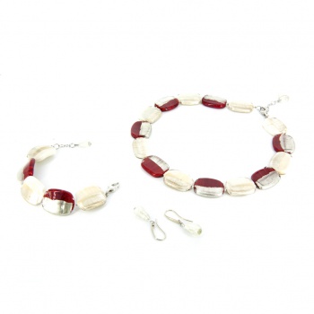 Šperky Murano Millefiori - Set HILLARY - červeno - biely