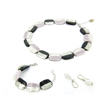 Šperky Murano Millefiori - Set HILLARY - čierno - fialový