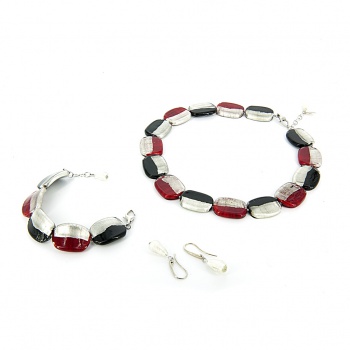 Šperky Murano Millefiori - Set HILLARY - čierno - červený