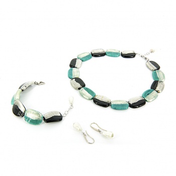 Šperky Murano Millefiori - Set HILLARY - čierno - tyrkysový
