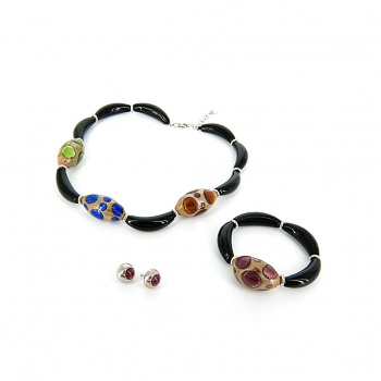 Šperky Murano Millefiori - Set LATOYA  - čierno - tyrkysový