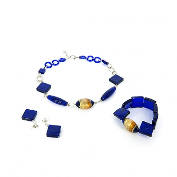 Šperky Murano Millefiori - Set SALMA - modrý