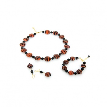 Šperky Murano Millefiori - Set IRINA - červeno - čierny