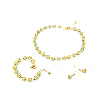 Šperky Murano Millefiori - Set EVA - zlato - zelený