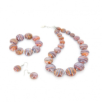 Šperky Murano Millefiori - Set SABRINA - fialovo-oranžový