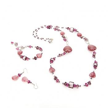 Šperky Murano Millefiori - Set VANDA - cyklaménový 