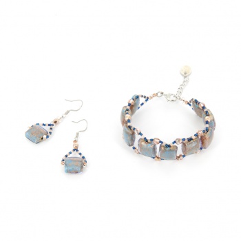Šperky Murano Millefiori - Set INDIRA - tyrkysovo - bronzový