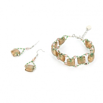 Šperky Murano Millefiori - Set INDIRA - zeleno - bronzový