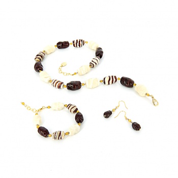 Šperky Murano Millefiori - Set CAPRI - hnedo - béžový