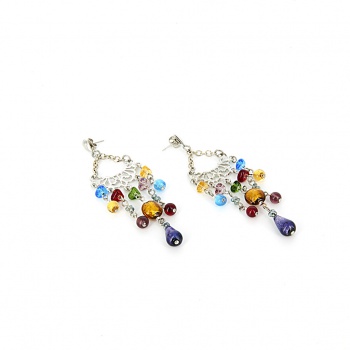 Šperky Murano Millefiori - Náušnice DEVI - fialovo - farebné