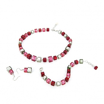 Šperky Murano Millefiori - Set ELENA - červený